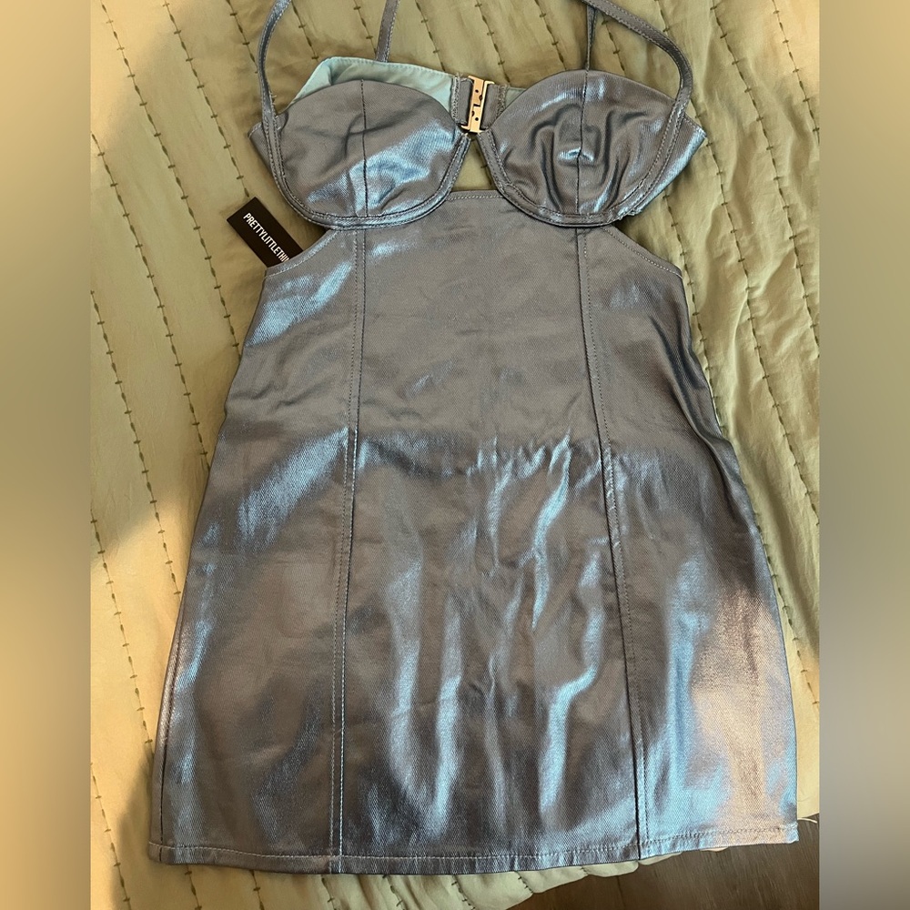 PrettyLittleThing Metallic Blue Mini Dress